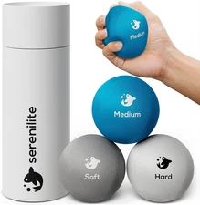 Serenilite Hand Therapy Exercise Stress Ball Bundle - Tri-Density Stress Balls f