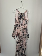 Eliza J Long Halter Floral Pink Dress Size 4 Gathered On Side With Tie