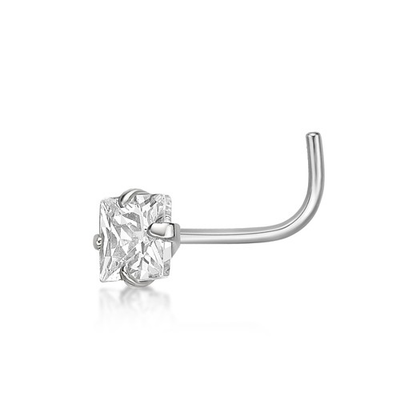 #ad 20 Gauge Princess Cut Cubic Zirconia Curved Screw Nose Ring in 14K White Gold $82.79