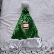 Christmas Green Velveteen Santa Hat White Trim Costume Adult Medium 21 NWT