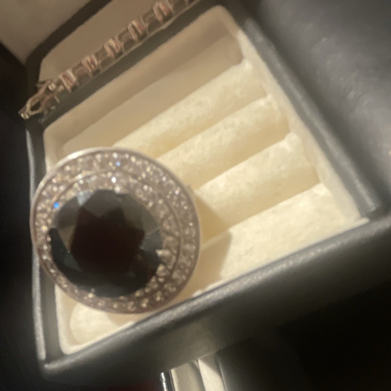 Natural Black Sapphire Diamonds set in Halo arch 14k and pure  silver marker JW