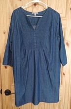 WOMAN WITHIN Blue Lt Wt Denim Dress Sz 18/20 Pleated Front Knee Side Pockets