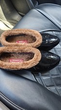 RT Faux Fur Lined Synthetic Clog Slippers Black Solid Slip-On Unisex Size 6