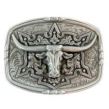 Western Long Horn Silver Tone Belt Buckle