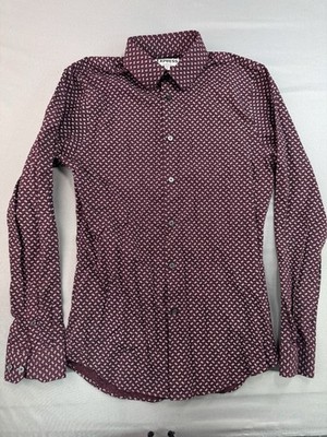 Express Extra Slim Fit Button Down Shirt Men's Size Small 14-14.5 Floral Maroon