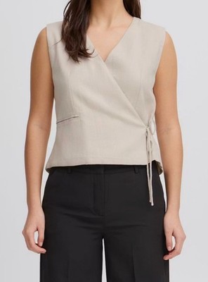 Ichi Women's White Ihzahra Sleeveless Linen-Blend Wrap Top Size 36