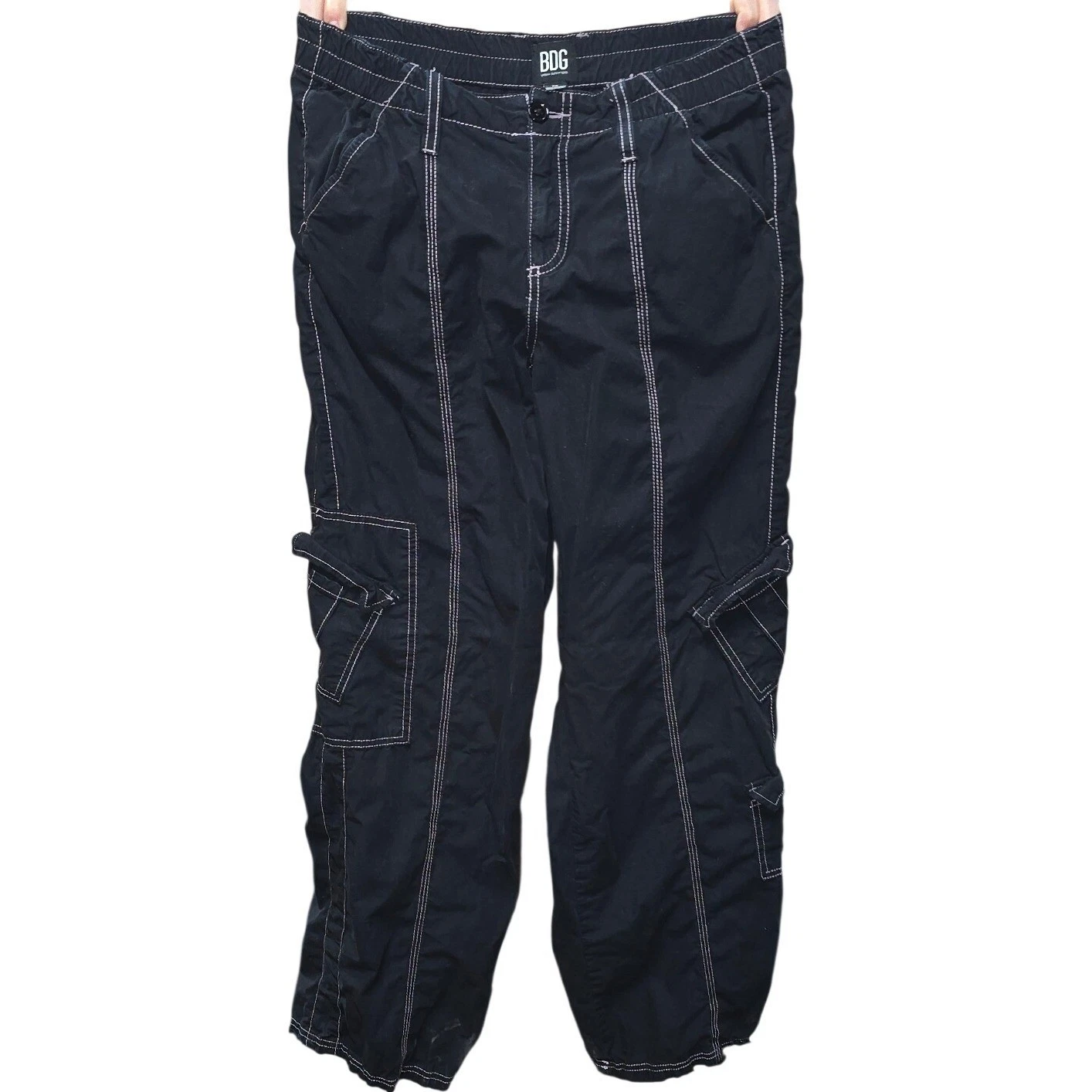 BDG Urban Outfitters Black Cargo Pants Contrast Stitch Wide Leg Y2K Mens Medium