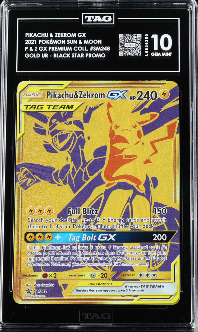 2021 Pokemon Sun & Moon Black Star Pikachu & Zekrom GX Full Art SM248 TAG 10