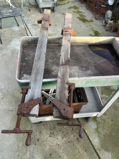 Nice! ANTIQUE SET OF 2 WOODEN BAR CARPENTER CABINET CLAMPS 42”Pair WOOD CLAMP