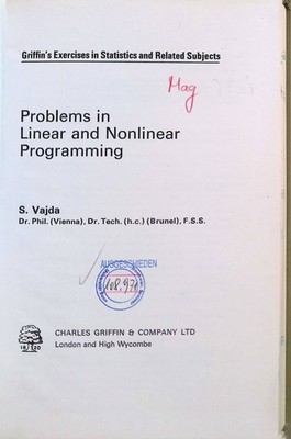 Problems in Linear and Nonlinear Programming Vajda, Steven: