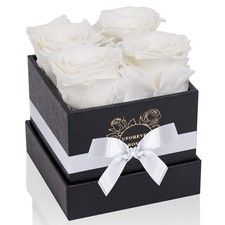 Preserved Roses in a Box 4-Piece Real Flowers Gift for Her Lasting Roses White
