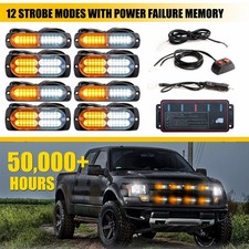 8pcs Led Strobe Light Flashing Warning Hazard Beacon Amber White For Ford Truck