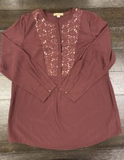 Nine West Vintage America Button Tunic Top Size Large Purple Whimsy Boho