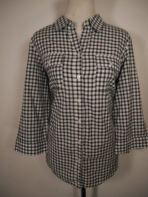 Beautiful Women's Large Croft & Barrow Black Check Design LS Button Blouse