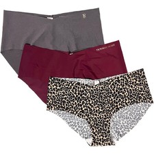 3 Victoria  s Secret Cheeky No Show Leopard  Wine Panties Women .. Medium .. NWT