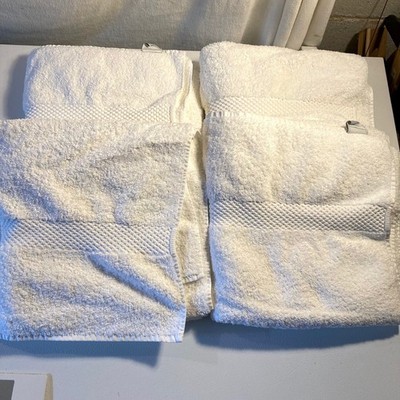 Set of 4 Yves Delorme Etoile White Cotton Modal Bath Towels - Made in Turkey