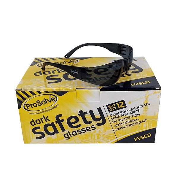 12 x Safety Glasses Dark Lens Anti Scratch Shatterproof Pack of 12 PPE Eye Smoke