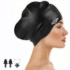 Large Thick Hair Swim Cap with Extra Room for Women Men Premium Silicone Swim...