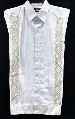 Authentic Men´s Guayabera shirt, made in Yucatan, Mexico. XL, Long Sleeve White