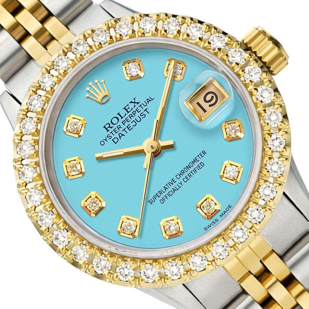 26mm Rolex Datejust 1617 Diamond Bezel Turquoise Dial Steel