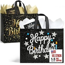 Pack 13" Large Birthday Gift Bags with Tissue Paper  Cards, Reusable Non 2