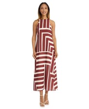 Donna Morgan Women's Round Neck Striped Sleeveless Maxi Dress Red Cream Size 2