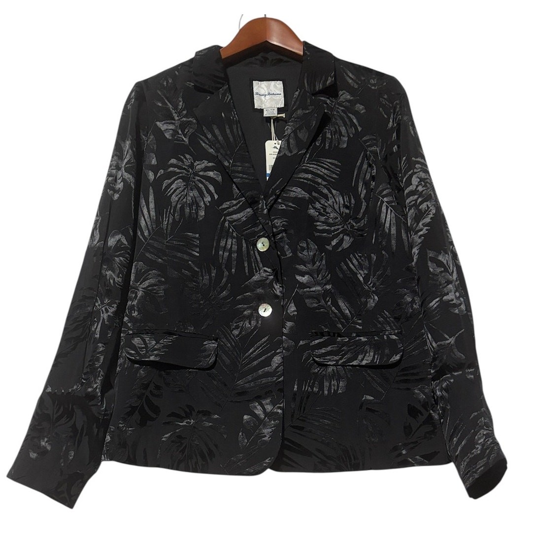 Size XL/16 | TOMMY BAHAMA Women’s Black Satin Jacquard 2-Button Blazer Jacket image 2