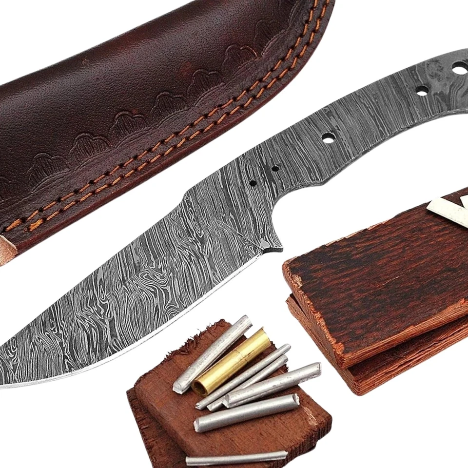 SHARD BLADE 9" Hand Forged Damascus Steel Knife Blank DIY Kit Full Tang Blade w/ Sheath