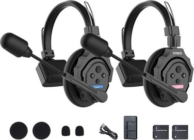 SYNCO XTALK X2 Wireless Intercom Headset System 2.4GHz 350M/1148FT For 2 Persons