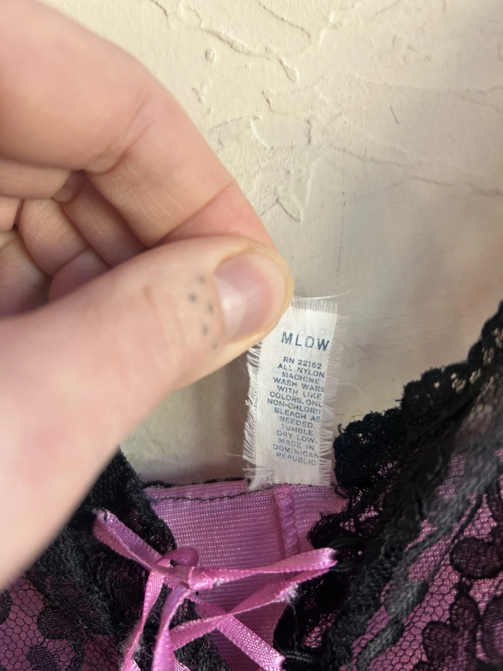 Maxi Vestido Sin Mangas Vintage Años 70 80 Nylon S Corsé Lencería Encaje Rosa Boudoir Gótico Foto 4 de 4