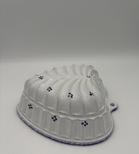 Vintage Italian Pottery Blueberries Heart Shape Glazed Redware Cake Jello Pan 7"