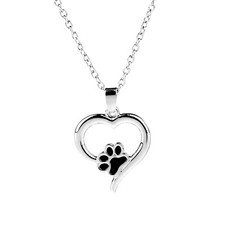 Hollow Love Heart Dog Or Cat Paw Footprint Pendant Necklace For Pet Lover
