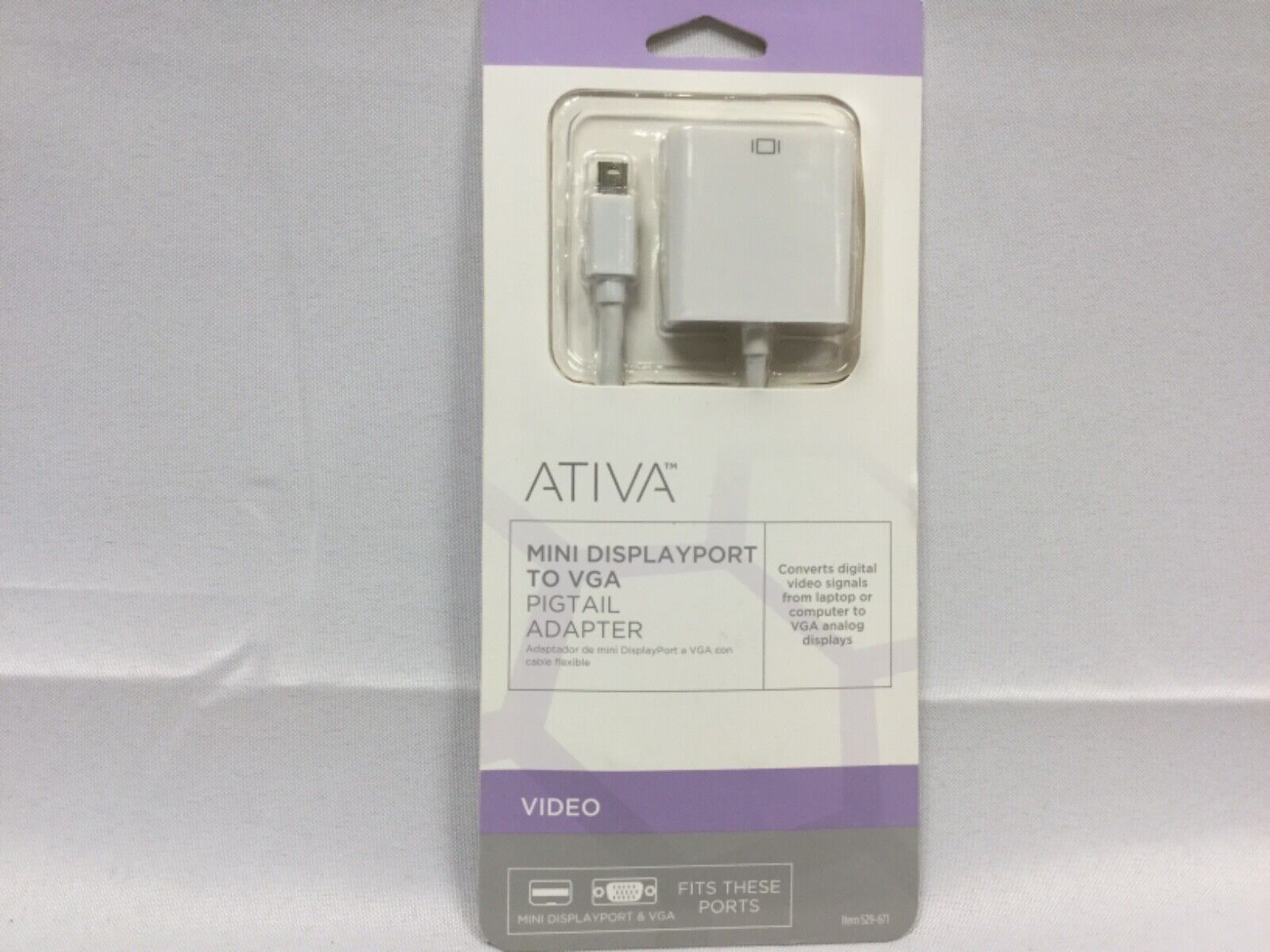 ATIVA Mini Display Port Male to VGA Female Pigtail, White, 27522