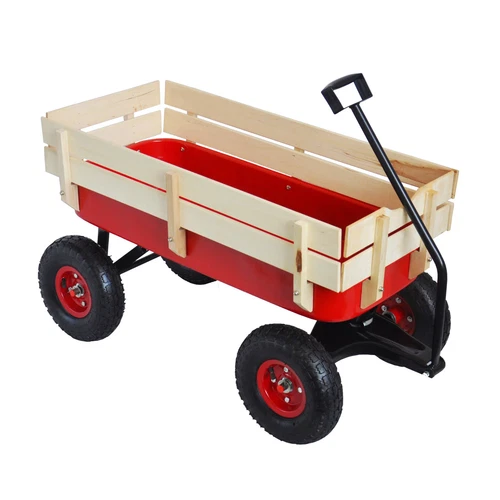 Outdoor Sportwagen Werkzeugwagen Holz Seitenteile Luftreifen Wagen rot - Bild 10 von 20