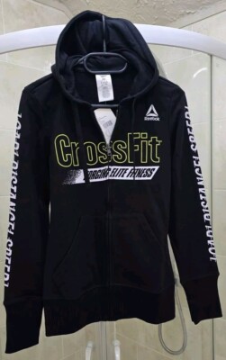 NEU MIT ETIKETT REEBOK GRAFIK KAPUZENJACKE MIT DURCHGEHENDEM REISSVERSCHLUSS SCHWARZ & WEISS GRÖSSE XS 8 10 NEU