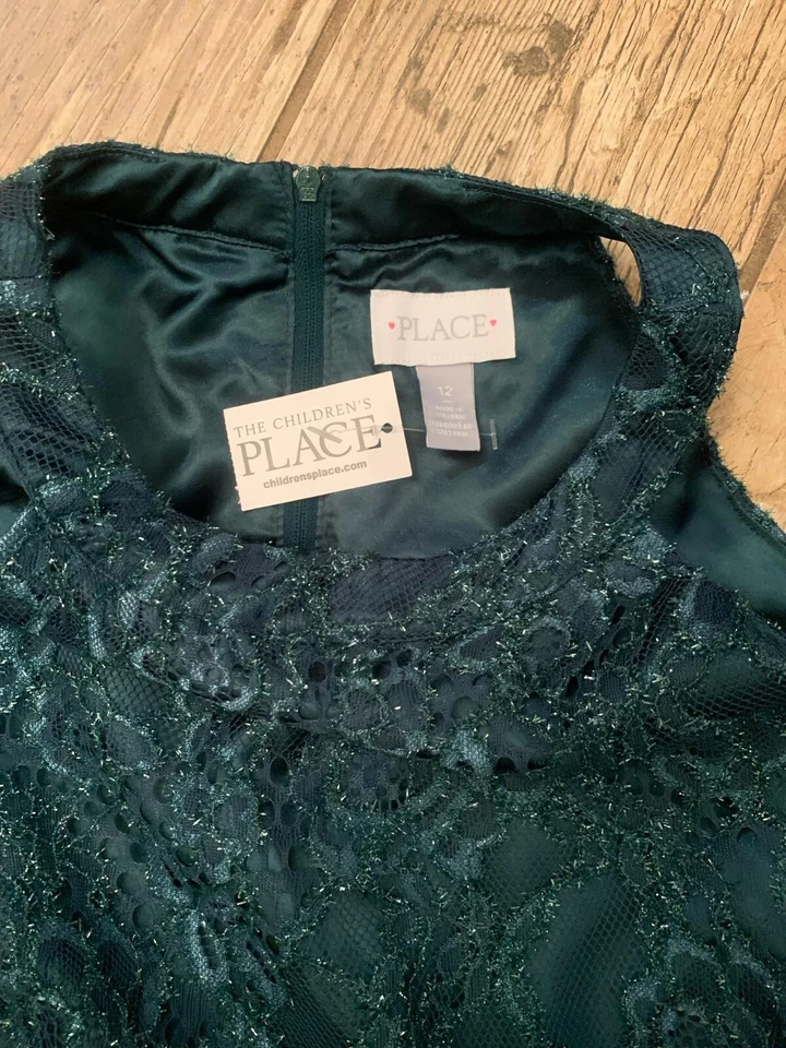 Children's Place Lace Girls Navy Blue Formal Holiday Dress NWT Size 12 - Image 3 of 4