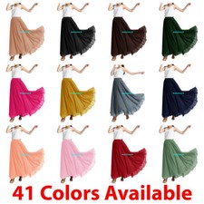 Women Maxi Skirt Chiffon Double Layer Pleated Retro Long Dress Elastic Waist New