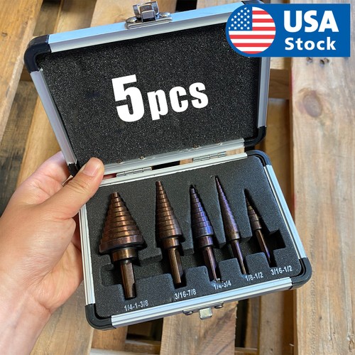 USA 5Pcs Large Metal Step Drill Bit Set 