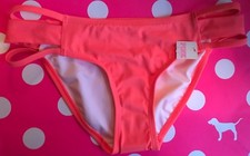 NWT VICTORIA'S SECRET PINK NEON CORAL TANGERINEORANGE STRAPPY SIDE BIKINI BOTTOM