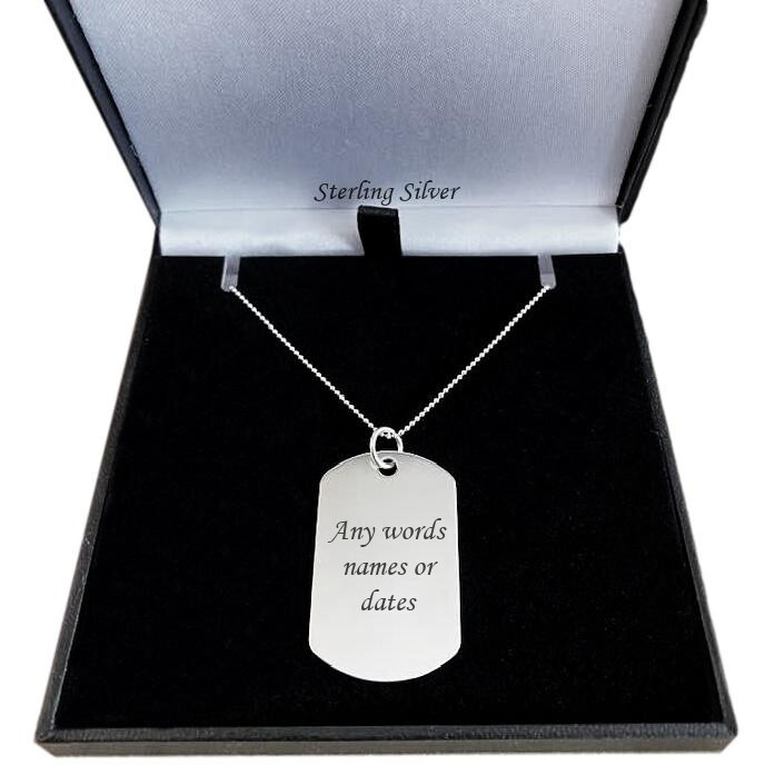 Sterling Silver Dogtag Necklace for Man or Boy, Personalised with