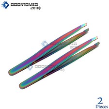 2-Pcs Rainbow Color Slanted Eyebrow Tweezers Face Hair Removal Clip Cosmetics