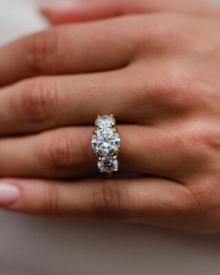 3.00 CT Round Brilliant Cut Moissanite Three Stone Promise Ring For Girlfriend