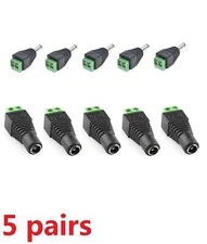 5 Pairs Male and Female 2.1x5.5mm DC Power Plug Jack Adapter Connector for CCTV