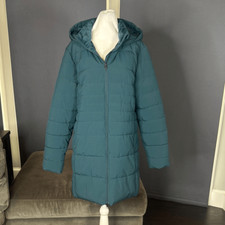 Swiss Tech Women s Blue Green Puffer Jacket Hooded Quilted Design Size L 12/14