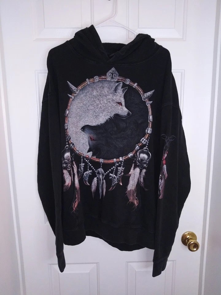 WOLF CHI - Sudadera con capucha de bolsillo lateral negra. Hombre Talla XXL. LOBO EN LA PARTE DELANTERA Y TRASERA Foto 2 de 4