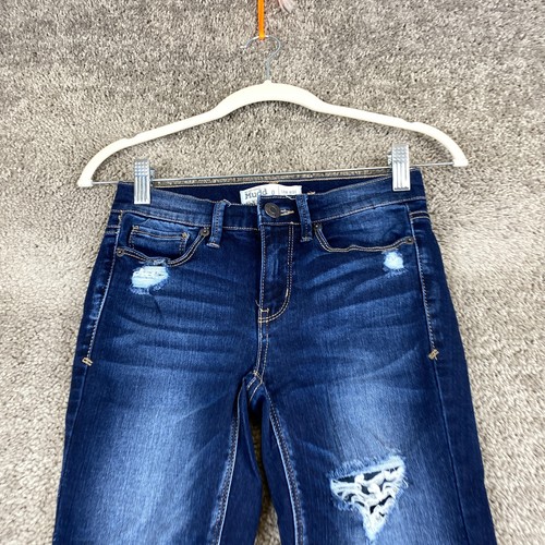Mudd FLX Stretch Skinny Jeans Youth Girls 0 Blue Dark Wash Low Rise Distressed - Picture 2 of 9