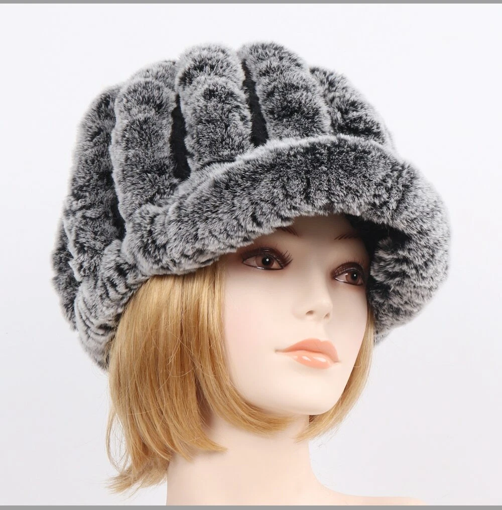 Real Rex Rabbit Fur Hats Winter Women Warm Genuine Fur Caps Knit choice of Color