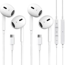 2 Packs USB Headphones for iPhone 16/15 Pro Max Plus , Wired Earphones with Mic
