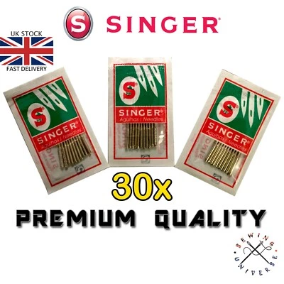 30 X AGUJAS PARA MÁQUINAS DE COSER DOMÉSTICAS SINGER - TALLAS 14-16-18 (agujas genuinas)