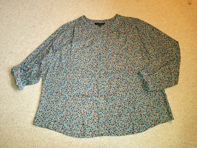 Womens Top-ZAC & RACHEL-blue/purple floral button-up silky roll-tab sleeve-2X